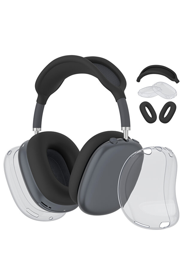 Clear Black 4 in 1 Clear Silicone TPU Case For AirPods Max Shockproof Ear Pad Ear Cups Headband Cove