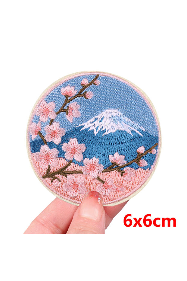 PE16358CT New Japan Mount Fuji Flower Patch Iron On Embroidered Patches For Clothing Thermoadhesive