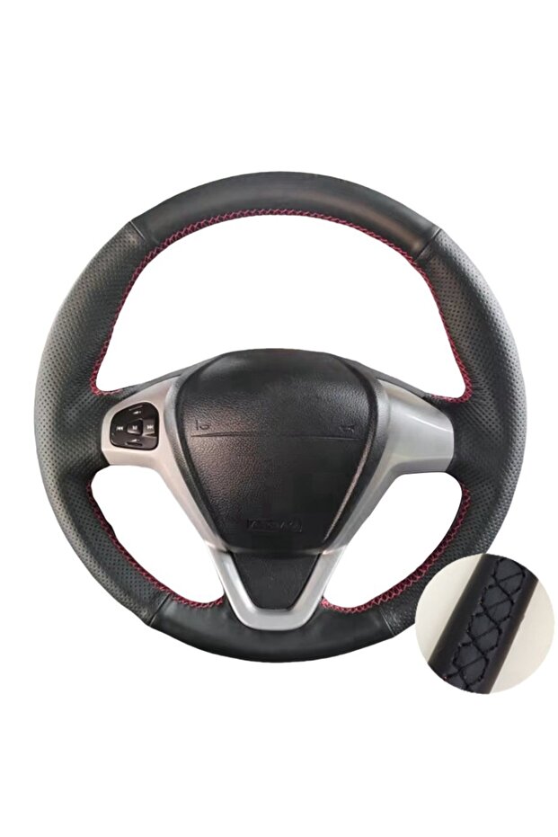 Black Thread Microfiber Leather Car Steering Wheel Cover For Ford EcoSport 2014-2017 For Fiesta 2008