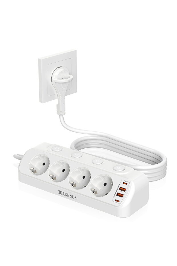 110-250V EU 4 white Eu Plug Desktop power board 4 AC power sockets separate switch 2 USB-A2 USB-C fa