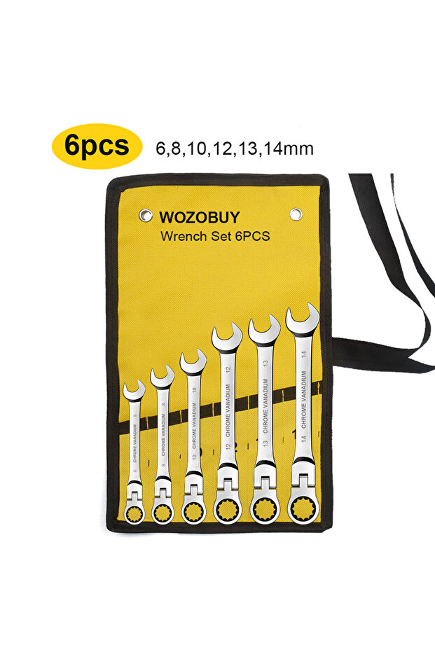 6 pcs Ratcheting Combination Wrench Set, 6-22mm Metric Flex Head Ratcheting Wrench, Chrome Vanadium