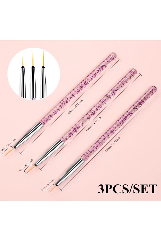 Purple 3pcs Nail UV Gel Brush Painting Pen Manicure Set DIY Ultra-Thin Line Drawing Pen Acrylic Fren