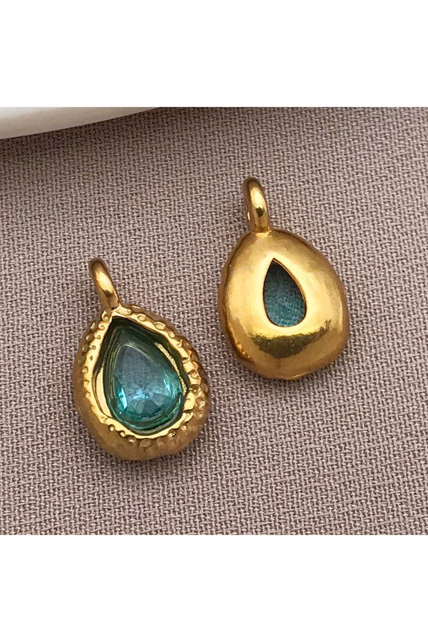 T1485-5pcs 5pcs Stainless Steel Teardrop Charms Inlaid with Crystals Gold-plated DIY Bracelet Earrin
