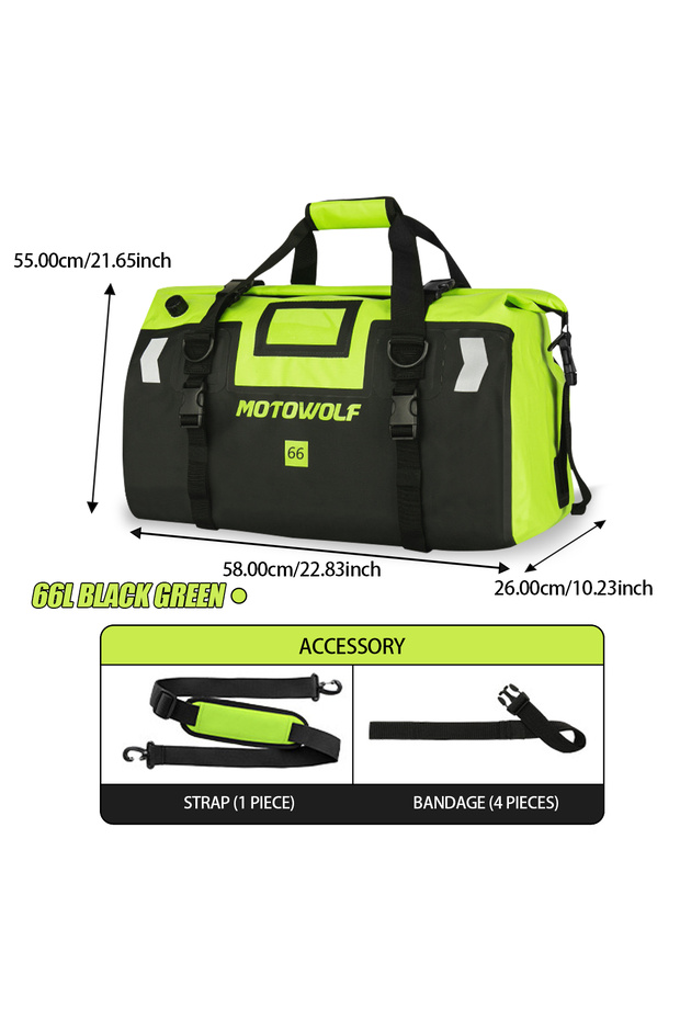 black Green 66-logo Motorcycle Dry Bag Waterproof Reflective Tail Duffle Bag Skiing Travel Hiking Ca