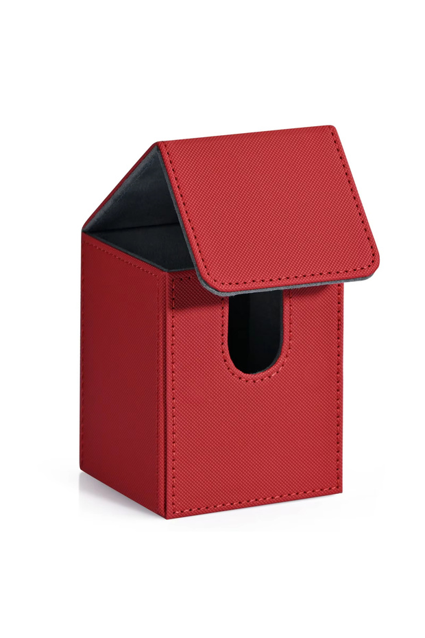 Red Card Deck Box,Card Storage Box holds 100+ Single Sleeved Cards, PU Leather Magnetic Closure for