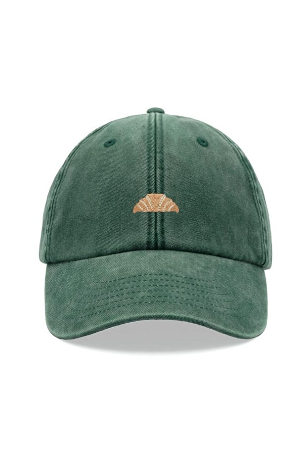 Adjustable green 1pc Croissant Printing Retro Baseball Caps,leisure Washed Unisex Dad Hat Adjustable