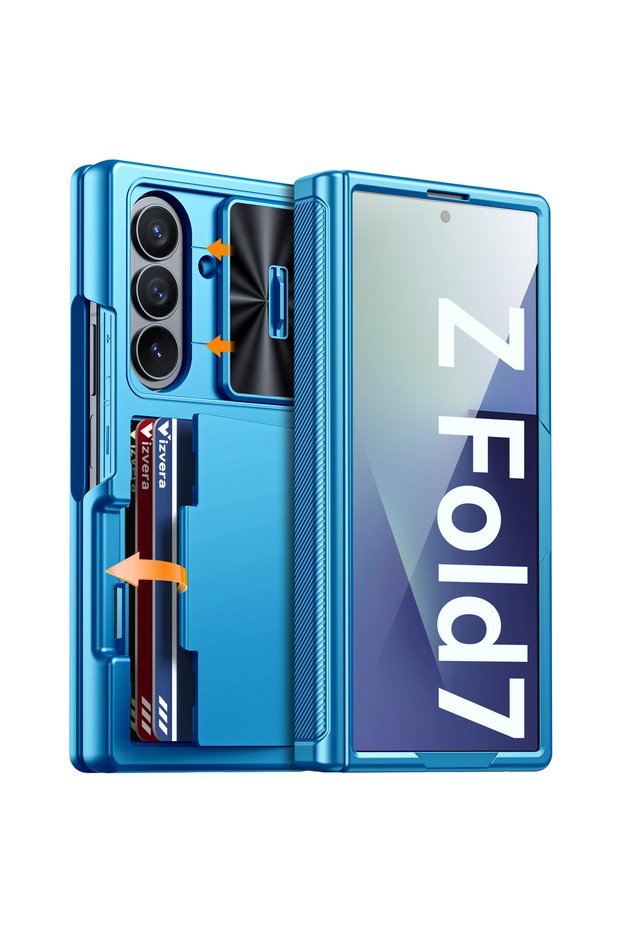 Galaxy Z Fold7 SKY BLUE for Galaxy Z Fold 7 Case,RFID Wallet with Cards Holder,Hinge Cover,Camera Co