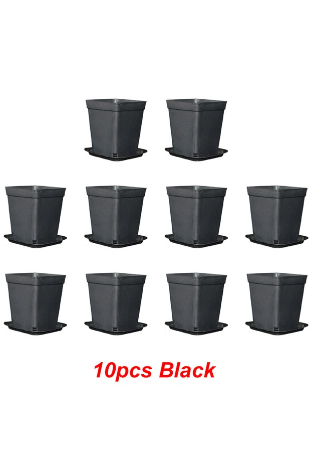 10pcs Black 10pcs 7cm Black Square Flower Plant Pots with Tray Succulent Plant Nursery Pot Home Offi