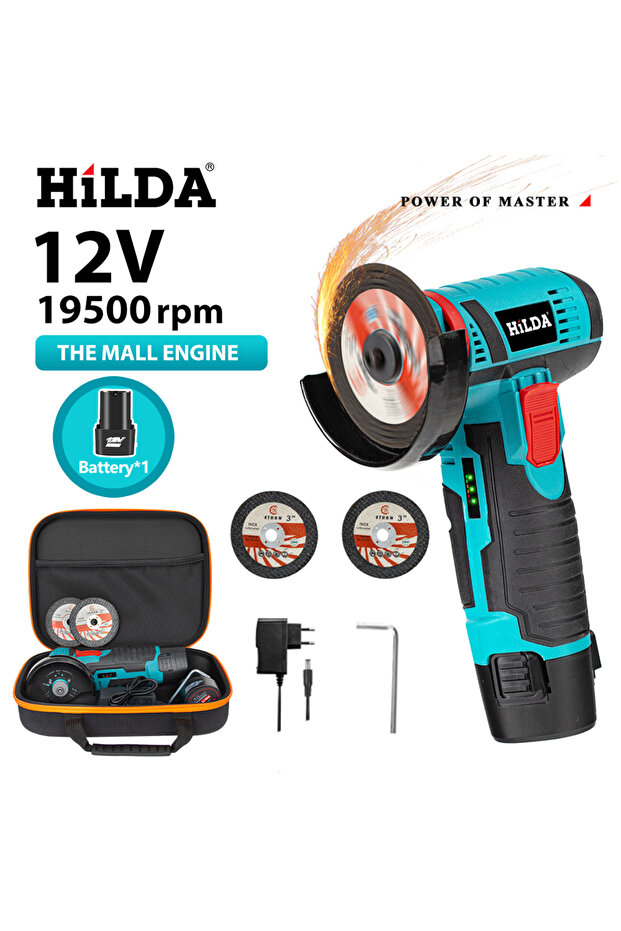 HILDA EU AB171 HILDA 12V Miniature Rechargeable Mini Angle Grinder with Battery Cutting Blade Polish
