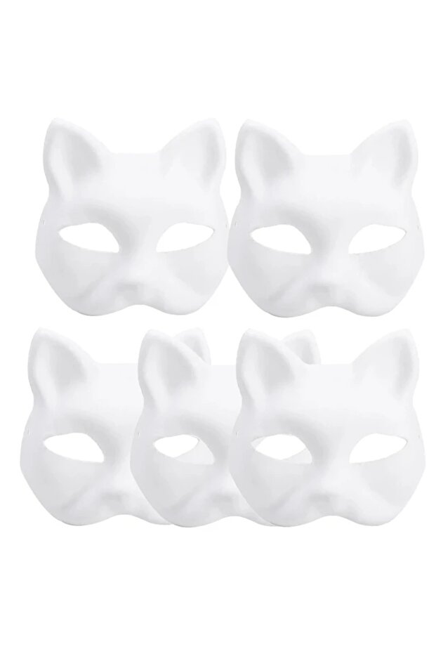 5pcs 5PCS Therian Masks White Cat Masks Blank DIY Halloween Mask Animal Half Facemasks Masquerade Co