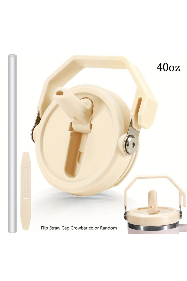 40oz-Cream 14oz/30oz/40oz For Cup Tumbler Lid with Handle, Flip Straw Lid Replacement, Leak Proof R