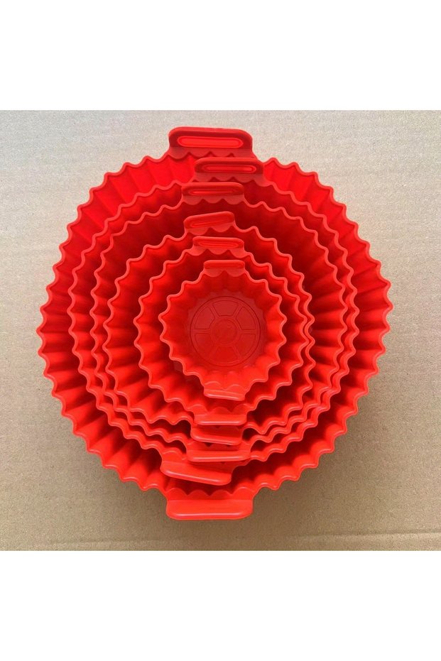 6pcs-Red 6PC Air Fryer Mats - 450°F Silicone Non-Stick Dual Texture Dishwasher Safe Crispy/Steam Coo