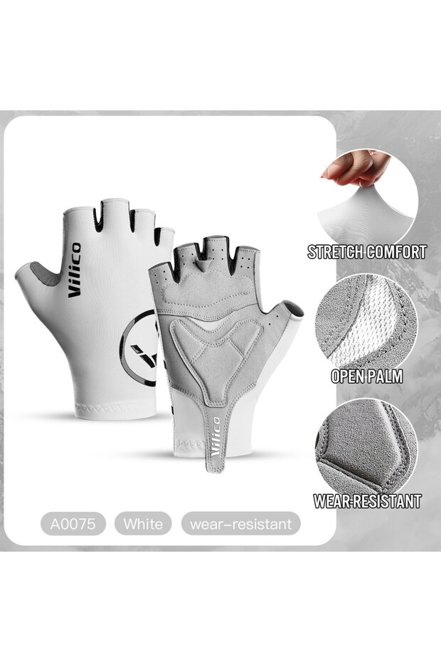 S A0075-white Breaking Wind Cycling Half Finger Gloves Anti-slip Bicycle Mittens Racing Road Bike Gl