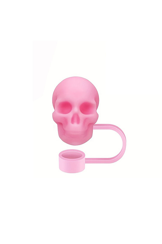 1PC Pink Skull Silicone Straw Covers Cap Tumblers Cup Accessories Reusable Dust-Proof Spill-Proof Pl