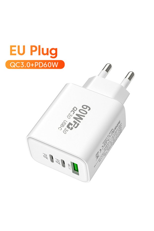 60W EU White Olaf PD 60W USB C Charger Fast Charging Type C Charger Quick charge 3.0 Phone Charger A