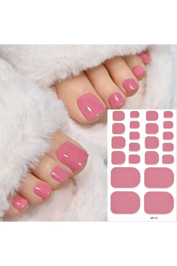 NL-JF-11 1Sheet=22Tips Glossy Red Toe Nail Stickers Full Cover Solid Color Press On Toenails Patch U