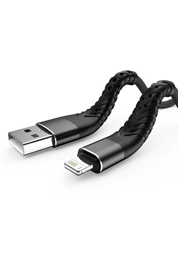 كابل USB أسود بطول 2 متر وقوة 3 أمبير لأجهزة iPhone 14 و13 و12 و11 Pro Max وX وXR وSE و6s و7 و8 Plus، متوفر بأطوال 1 متر و2 متر و3 أمتار.