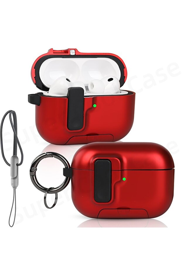 for AirPods Pro 3 Red 2025 For AirPods Pro 3 Case with Secure Lock & Lanyard For AirPods Pro3 Case P