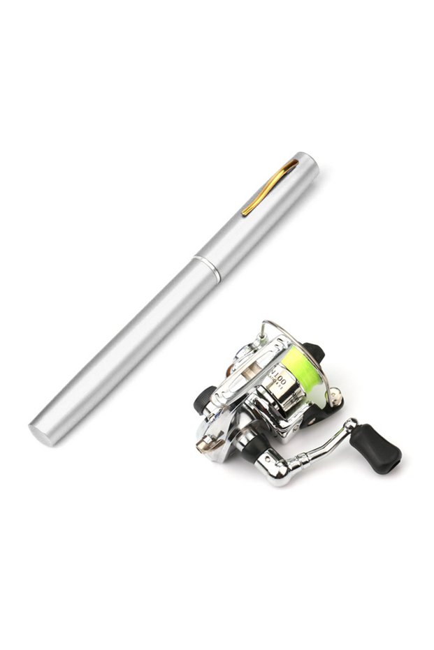 1m Silver Pocket Collapsible Fishing Rod Reel Combo Mini Pen Fishing Pole Kit Telescopic Fishing Rod
