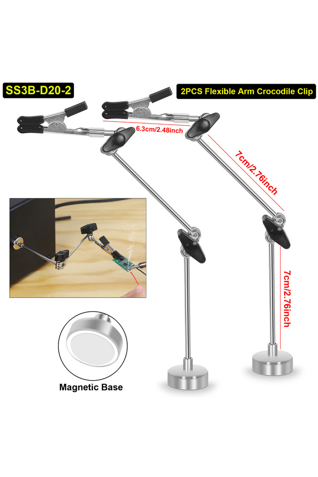 SS3B-D20-2 Toolour Soldering Third Hand Helping Hands Tool with Magnetic Base Flexible Arm Alligator