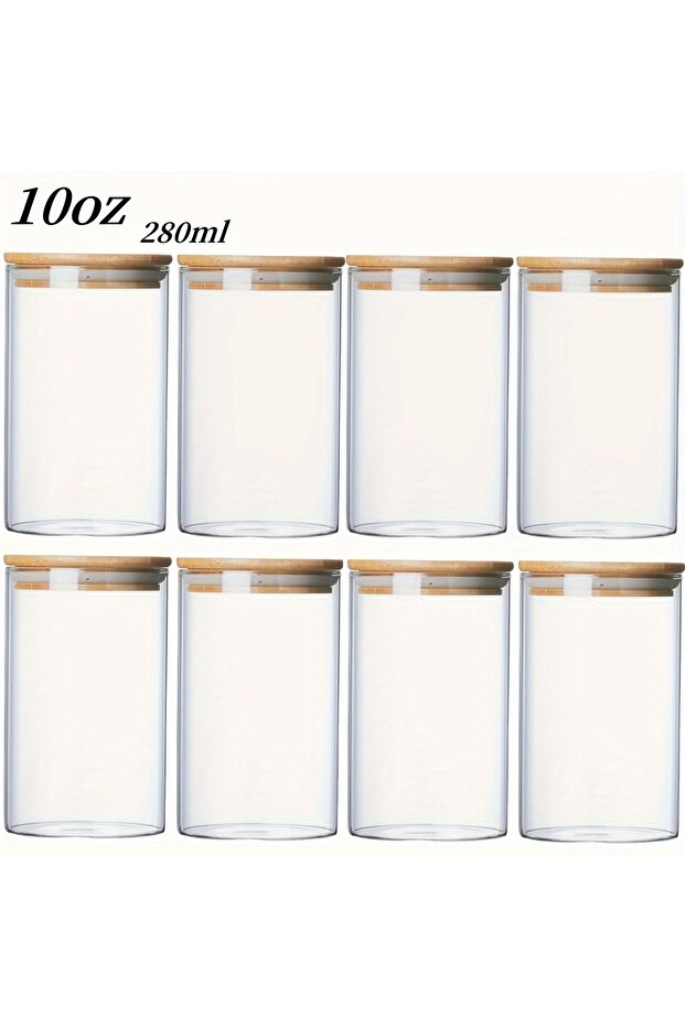 8 pcs Glass jar with bamboo lid 280ml 10oz glass food storage container, suitable for kitchen jars,