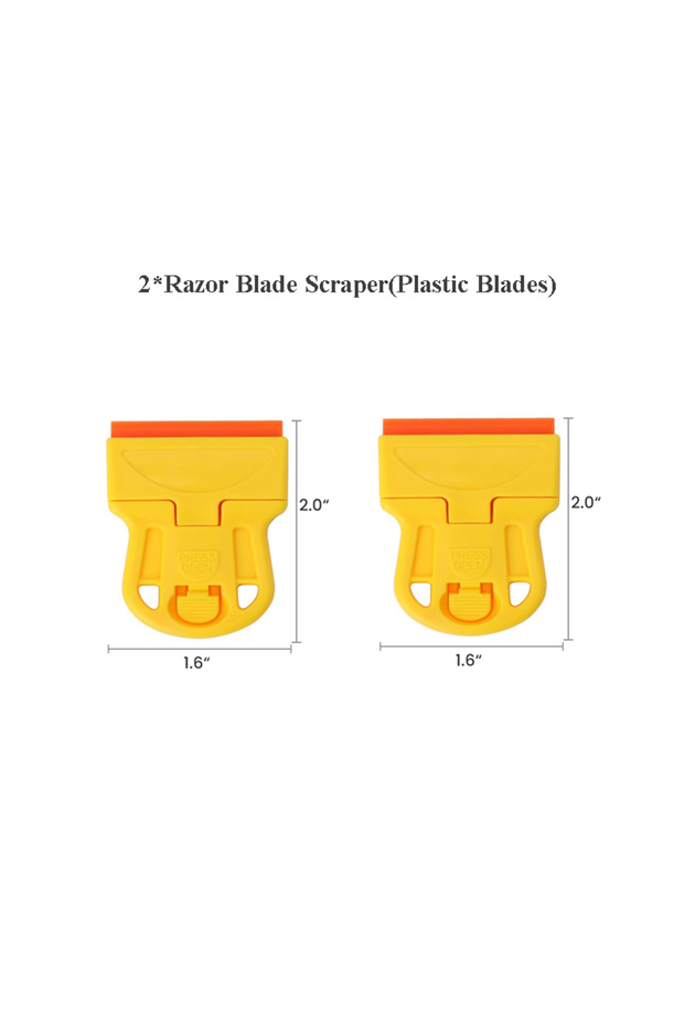 2pcs yellow Mini Plastic Razor Blade Scraper Glass Cleaning Scraper With Metal/Plastic Blades for Re