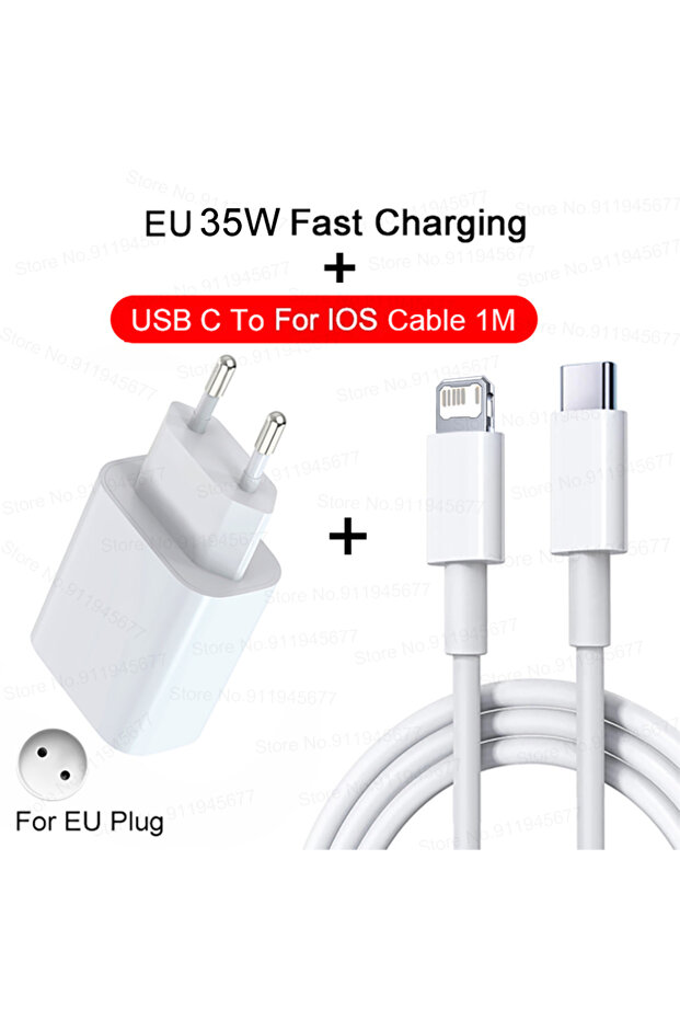 EU 2IN1(8-14 Series) PD 35W Fast Charger For iPhone 11 12 13 14 15 Pro Max Fast Charging Cable For i