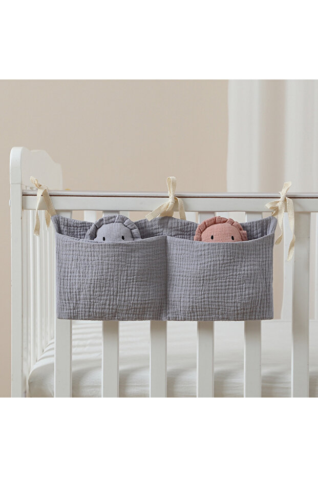 39cmX20cm GRAY Baby Crib Organizer Cot Caddy Bed Storage Bag 2 Pockets Bedside Hanging Diaper Nurser