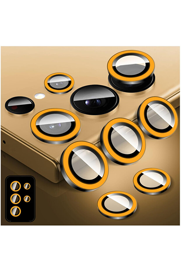 For Galaxy S25 Ultra Orange Night Light Luminous Metal Ring Glass Camera Lens Protector for S25 S2