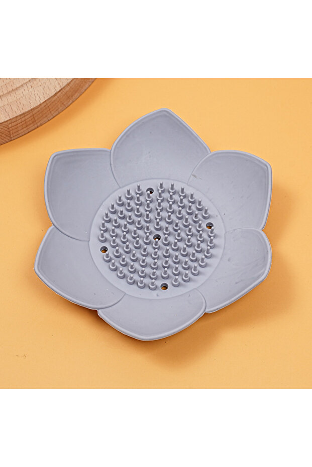 Gray 1pcs Bathroom Soap Box Lotus Design Soap Holder Silicone Soap Box Drain Box Bathroom Accessorie