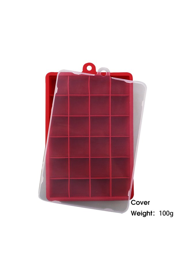 K Cover Red With Lid / No Lid 24-Hole Silicone Ice Tray Square Box Auxiliary Food Puree Cheese Jelly
