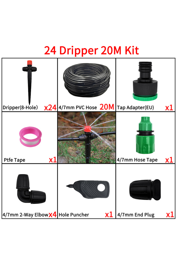 20M Garden Drip Irrigation 1/ 4'' Spiked Sprinkler Automatic Watering System Kit for Bonsai Pot Plan