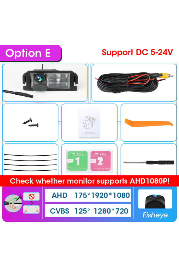 (E) AHD 1080P-175deg 175° Car Camera AHD 1080P Reverse Fisheye Lens Rear View Camera For Hyundai i10