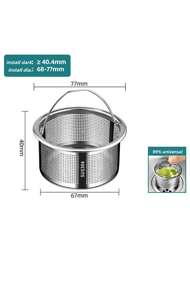 4cm--Sink Filter Stainless Steel Kitchen Sink Strainer Plug 99% Sink Drain Cover Filter Basket With