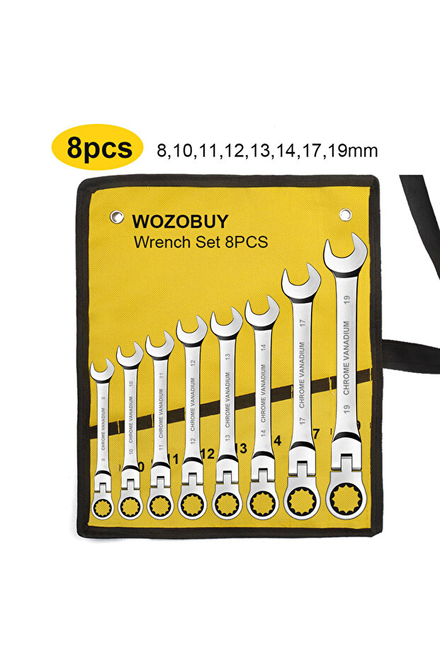 8 pcs Ratcheting Combination Wrench Set, 6-22mm Metric Flex Head Ratcheting Wrench, Chrome Vanadium