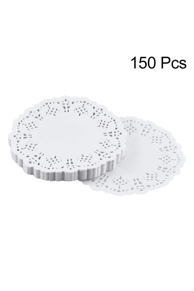 BE394-4A 150Pcs Round Mat Paper Doily Lace Brim Cupcake Pad for Fried Food Dessert Cookies Party Wed
