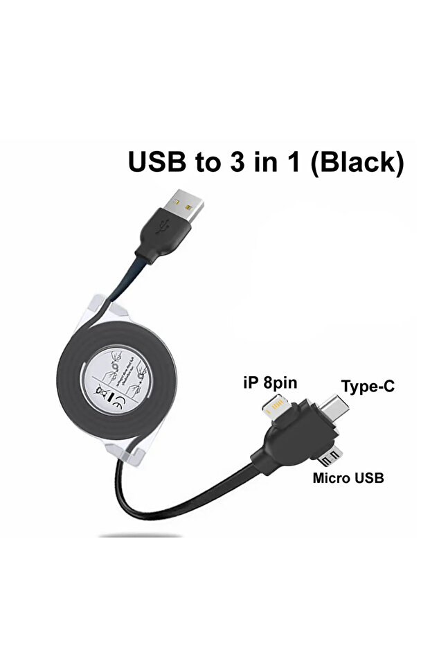 كابل شحن ومزامنة بيانات محمول 3 في 1 من USB بطول 1 متر لهاتف iPhone 15 14 13 Plus Pro Max