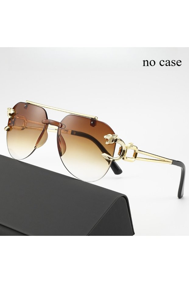 tea Frameless Beveled Sunglasses Frog Eyes Gradient Color UV Protection Oversized Sun Glasses