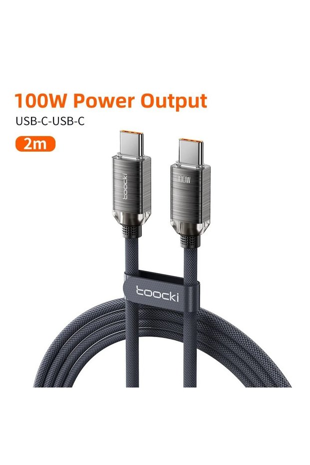 toocki Grey 2m 100W Toocki USB Type C to Type C Cable 100W Fast Charging for iPhone 15 Pro Max MacBo