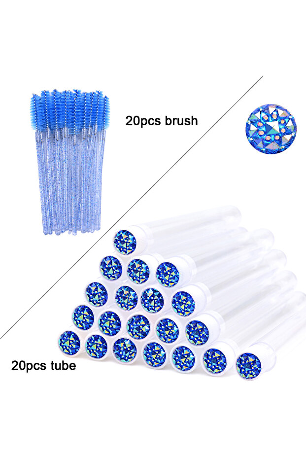 blue glass 20Pcs Eyelash Extension Brushes With Tubes Lash Mascara Wands Eyebrow Comb Spoolies Conta