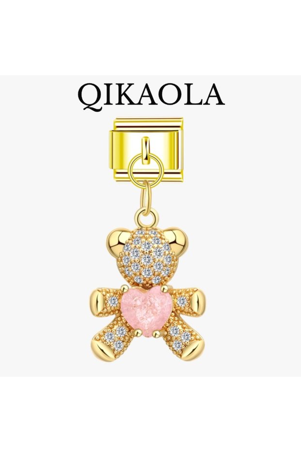 SS0491 1pc Sparkling Bear Swan Pink Heart Italian Charms Fit 9mm Stainless Steel Bracelet Diy Jewelr