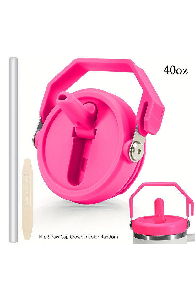 40oz-Rose red 14oz/30oz/40oz For Cup Tumbler Lid with Handle, Flip Straw Lid Replacement, Leak Proo