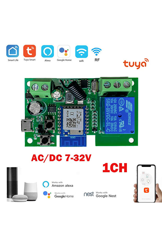Tuya 7-32V RF433 Tuya WIFI Gate Garage Door Opener Smart Switch Controller DC 12V 24V Module Timer I