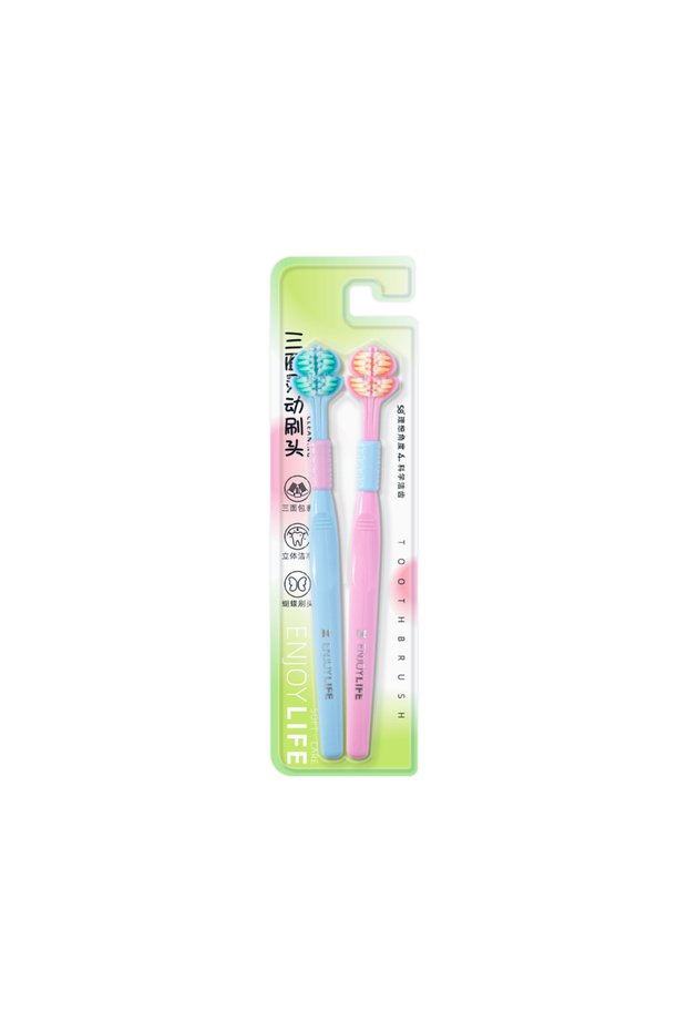 Blue and Pink 3D Stereo Three-Sided Toothbrush Ultra Fine Soft Hair Adult Toothbrush Tongue Scraper