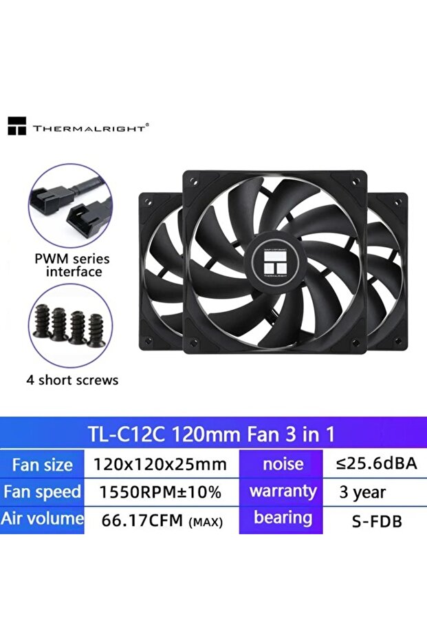A-RGB AS SHOW TL-C12C(3pcs) Thermalright TL-C12C PC Cooling Fan 120mm 5V 3PIN ARGB Computer Case Fan