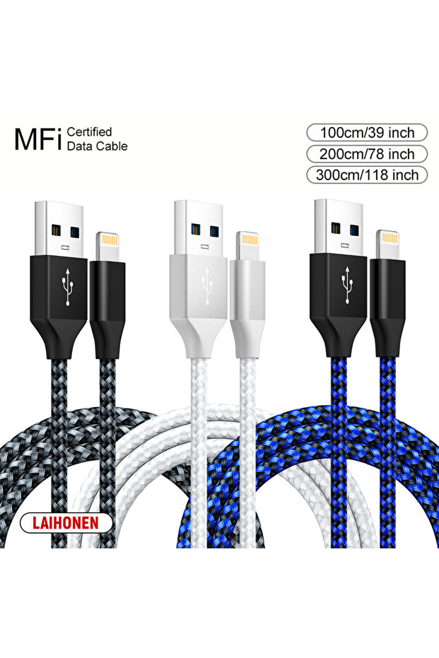 3m 3PCS Color mixing 1m 2m 3m Fast Charging USB Cable for iPhone 11 12 13 14 Pro XS Max XR X 6S 7 8