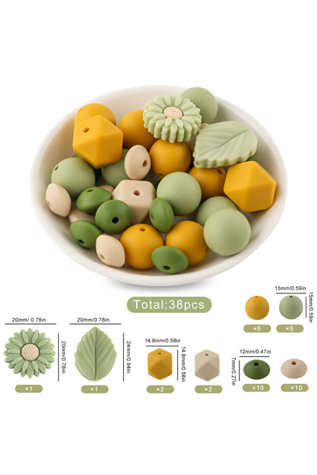 La05-02 38Pcs/set Loose Silicone Beads Set Silicone Round Bead Hexagon Bead For Bracelet Necklace Je