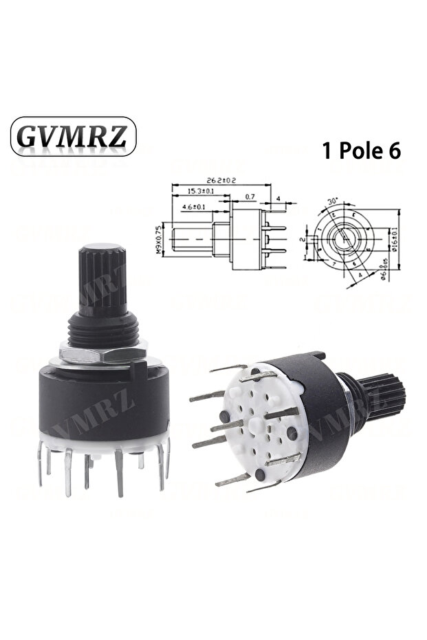 1 Pole 6 1PCS SR16 Plastic 16MM Rotary Band switch 2 Pole 3 4 position 1 Pole 5 6 8 Position Handle