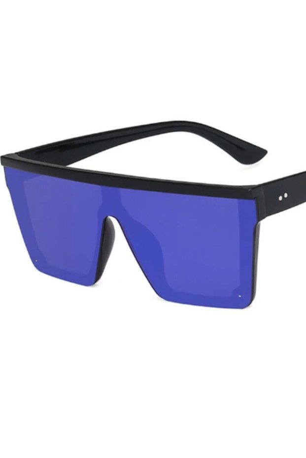 Blue black European and American Trendy Large Frame One-piece Sunglasses 2024 New Men and Women Stre