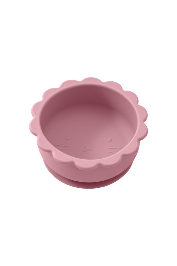 powder rose 1PC Baby Silicone Bowl Cute Cartoon Lion Shape Baby Tableware Solid Color Baby Food Stor